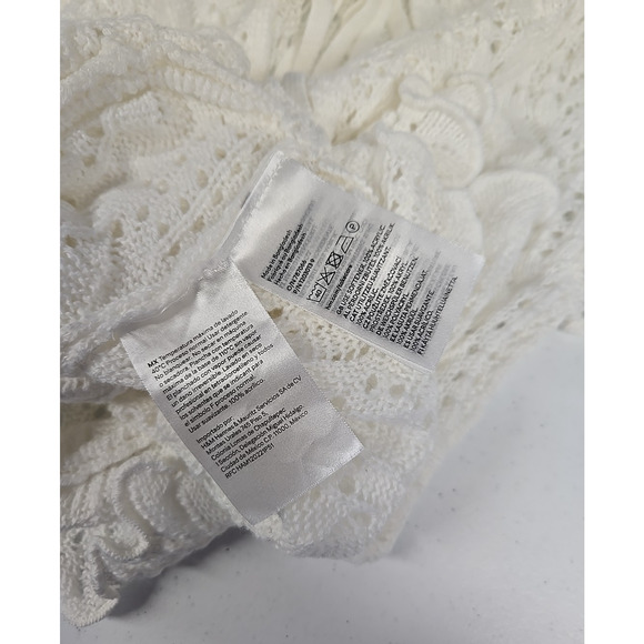 H&M Divided Womens Top Ivory Peplum Flounce Pointelle Knit Sweater Fairy Size S - Picture 8 of 11